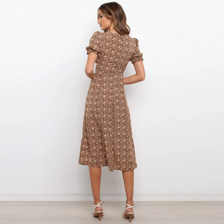 Femme Floral Midi Kjole med Volangkanter Stilla
