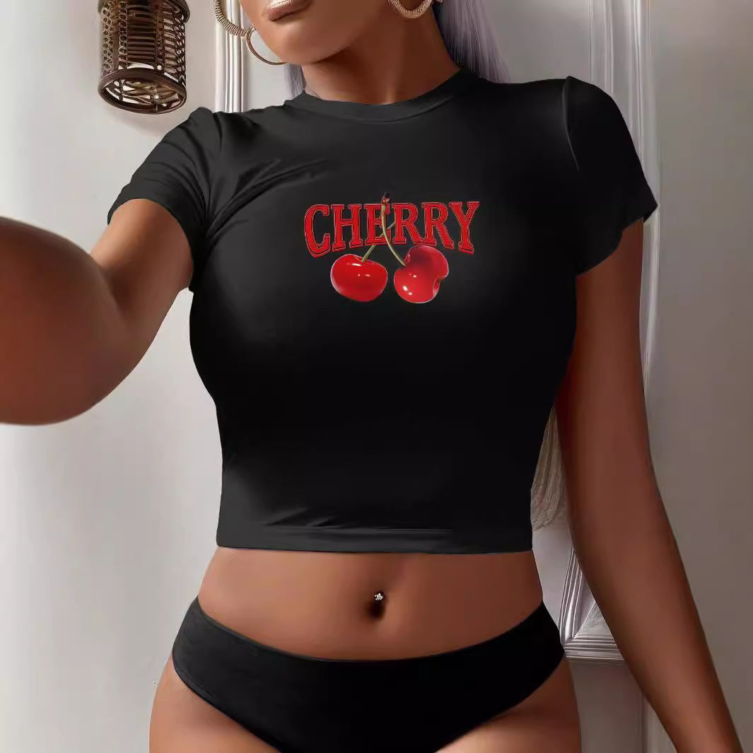Dame Crop-T-Shirt med kreativt bjørnemotiv og sjovt citat Skovae