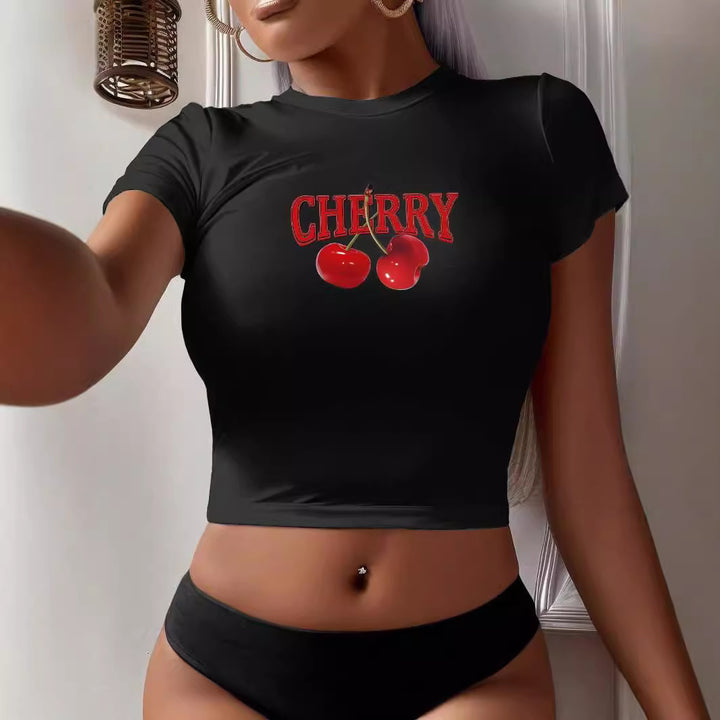 Dame Crop-T-Shirt med kreativt bjørnemotiv og sjovt citat Skovae