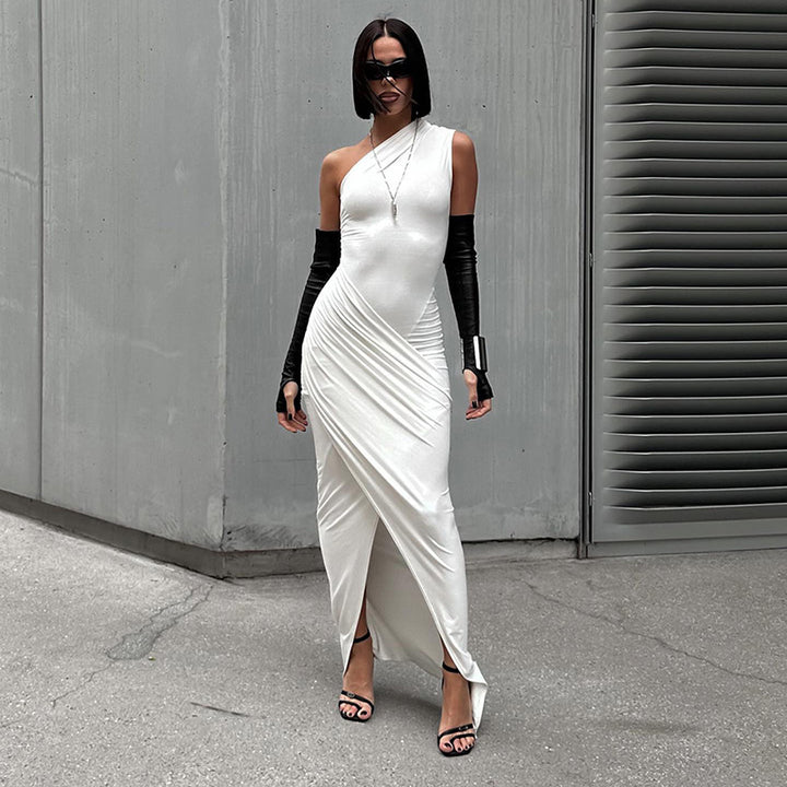 Dame elegant Bodycon aftenkjole med asymmetrisk udskæring og split Skovae