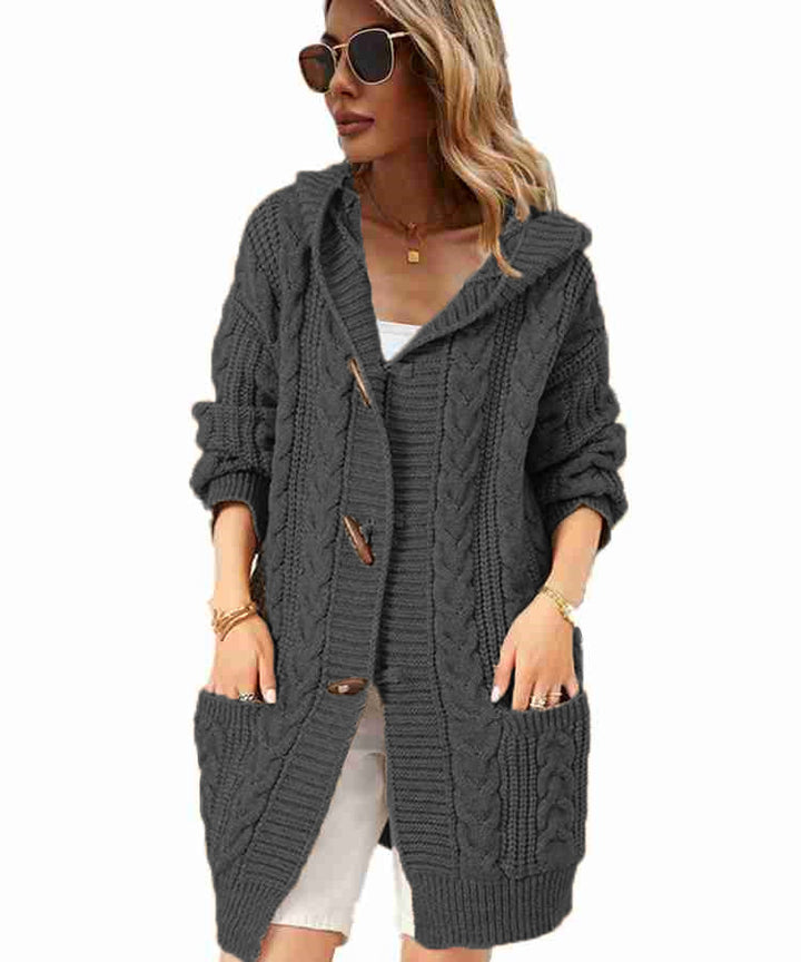 Kvinders Chunky Strik Cardigan med Hætte og Praktiske Lommer Stilla