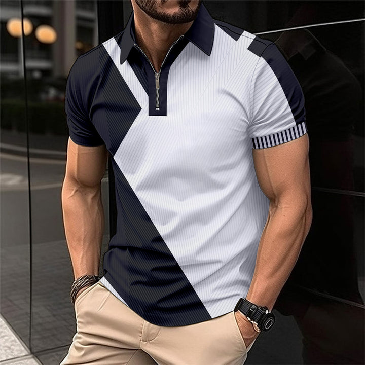 Herren Korteærmet Poloshirt med moderne grafikdesign og sportslig lynlås Stilla