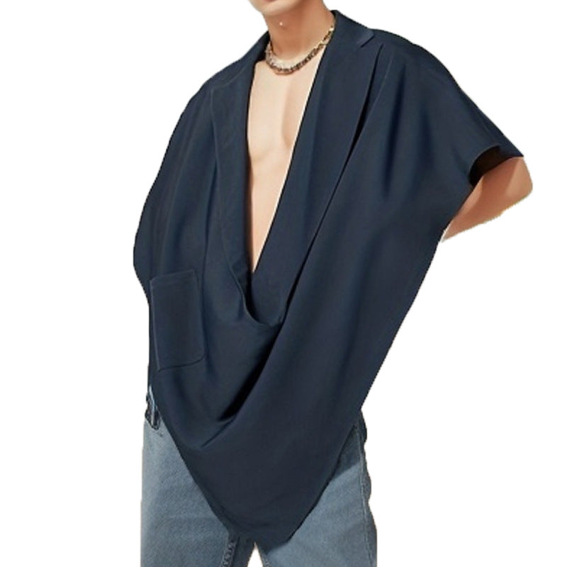 Dame nan Cape-blazer med sjalkragen åben front påsat lomme og spidse zipfelsaum Skovae