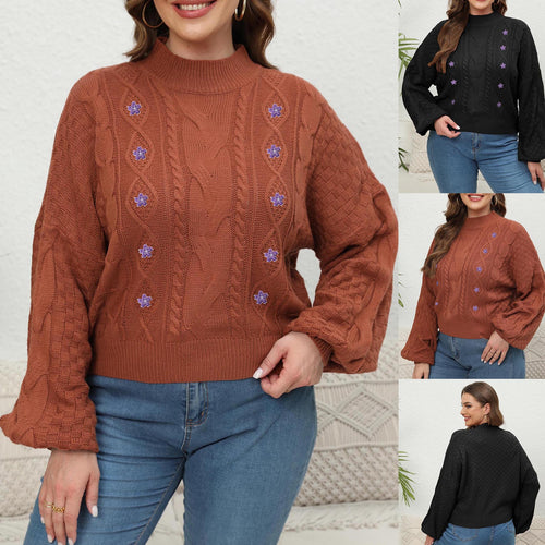 Dame strikkepullover med floralt broderi og afslappet snit Stilla