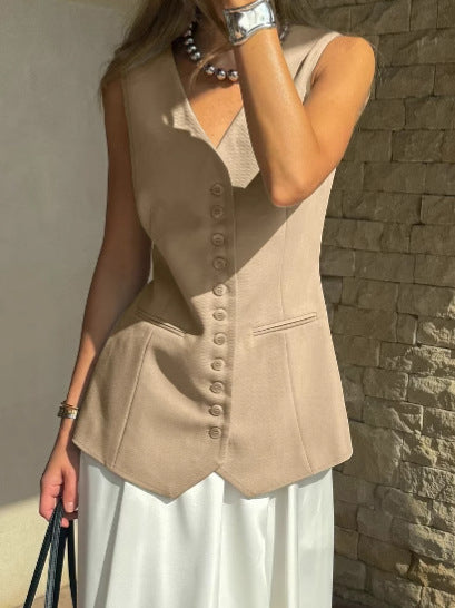 Damer tailsyet vest med knapdetaljer og elegant struktur Stilla
