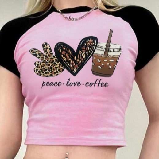 Dame Crop-T-shirt med kreativ kaffe-motiv og afslappet pasform Skovae