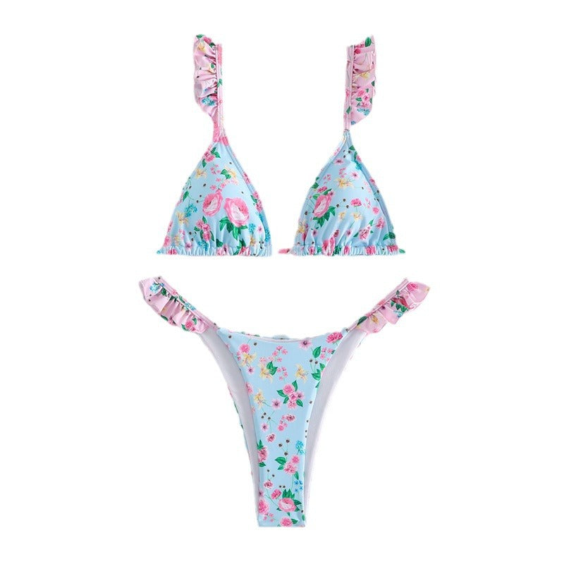 Dame Volants Floral Trekant Bikini Sæt Stilla
