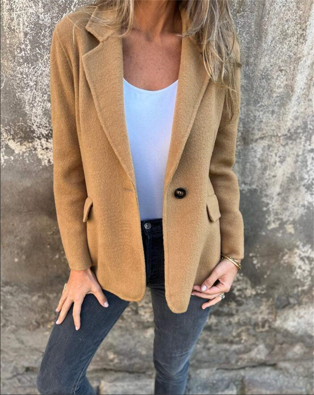 Dame Elegant Blazer med varmt fleece-stof og praktiske lommer Stilla