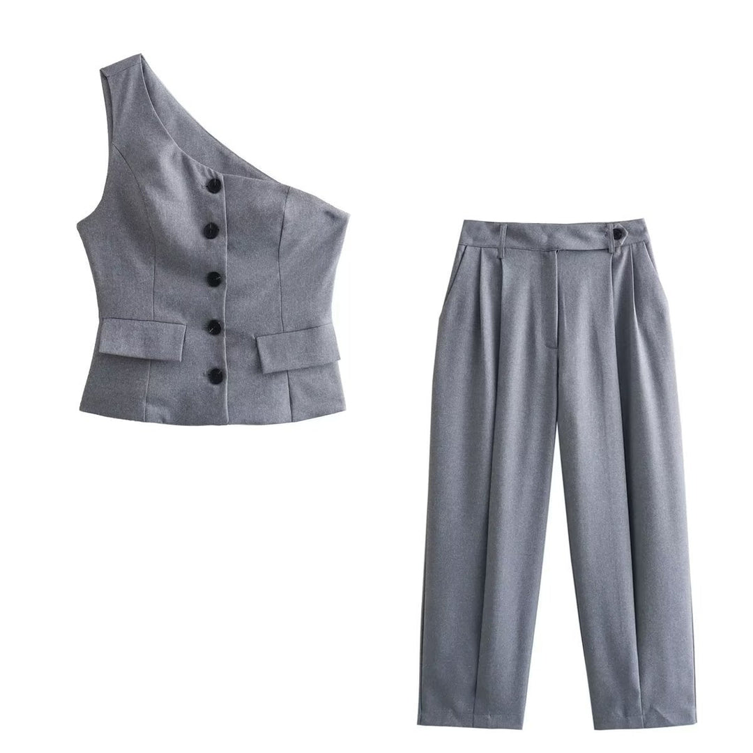 Stilla | Vest-Sæt Asymmetrisk Fitted Vest Bukser Sæt