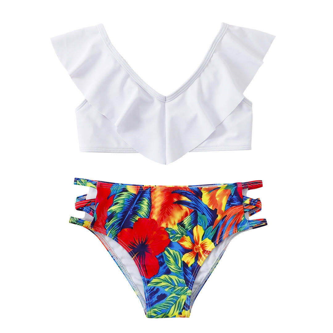 Dame bikini-sæt med legende flæse-design og farverigt blomstertryk Stilla