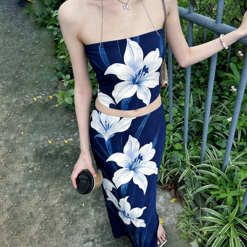 Dame Elegant Maxi Kjole med blomstret design og taillering Skovae