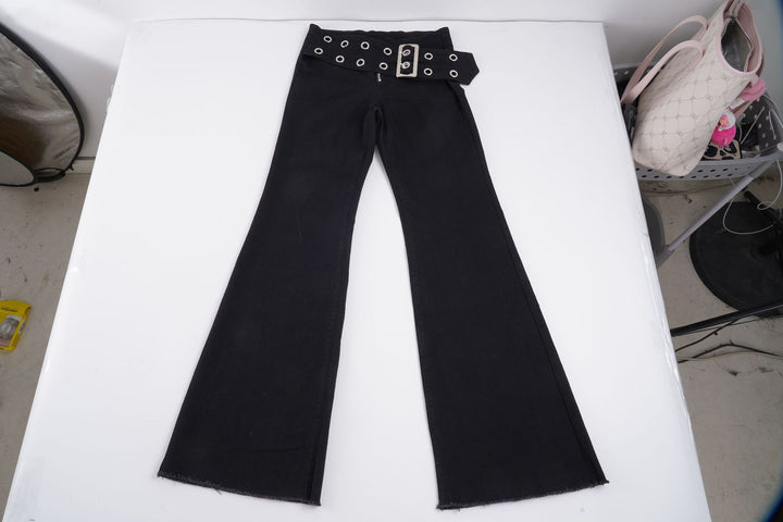 Dame Flared Jeans med justerbart bælte og moderne huldesign Skovae