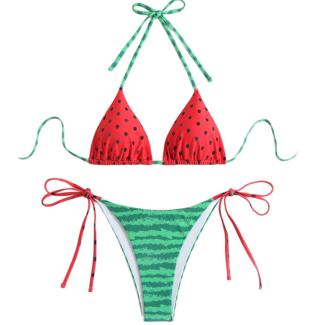 Dame triangel-bikini med legende frugtdesign og justerbare stropper Skovae