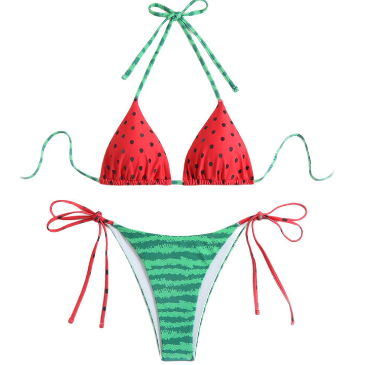 Dame triangel-bikini med legende frugtdesign og justerbare stropper Skovae