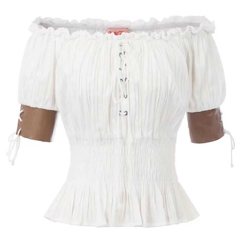 Dame Trendy Off-Shoulder Overdel med Rynke og Kontrastærmer Stilla