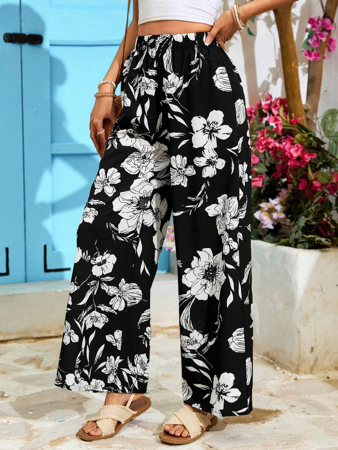 Dame Floral Bred Bukser Stilla