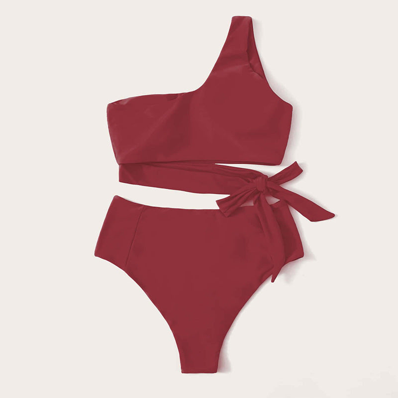 Dame Enkelt Bikini med høj talje og elegant knude Skovae