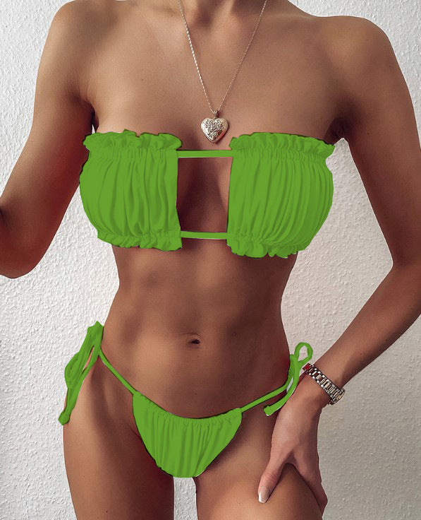 Dame bandeau-bikini med voluminøse ruffle detaljer Skovae