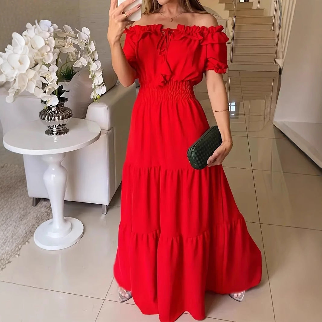 Dame Maxikjole med Off-Shoulder Design og Volantdetaljer Stilla