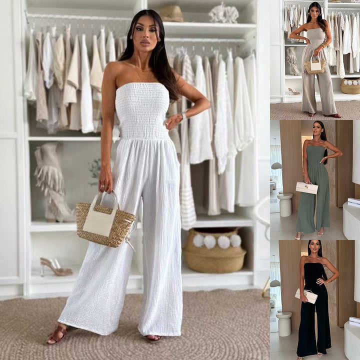 Dame Smocked Bredbenet Jumpsuit Stilla