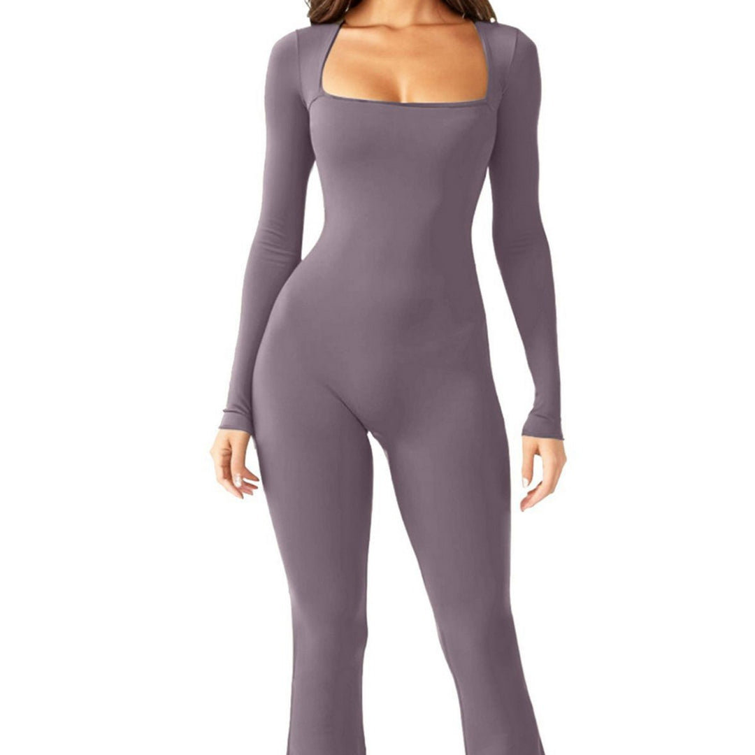 Dame Langærmet Jumpsuit med bredt ben og kvadratisk udskæring Stilla