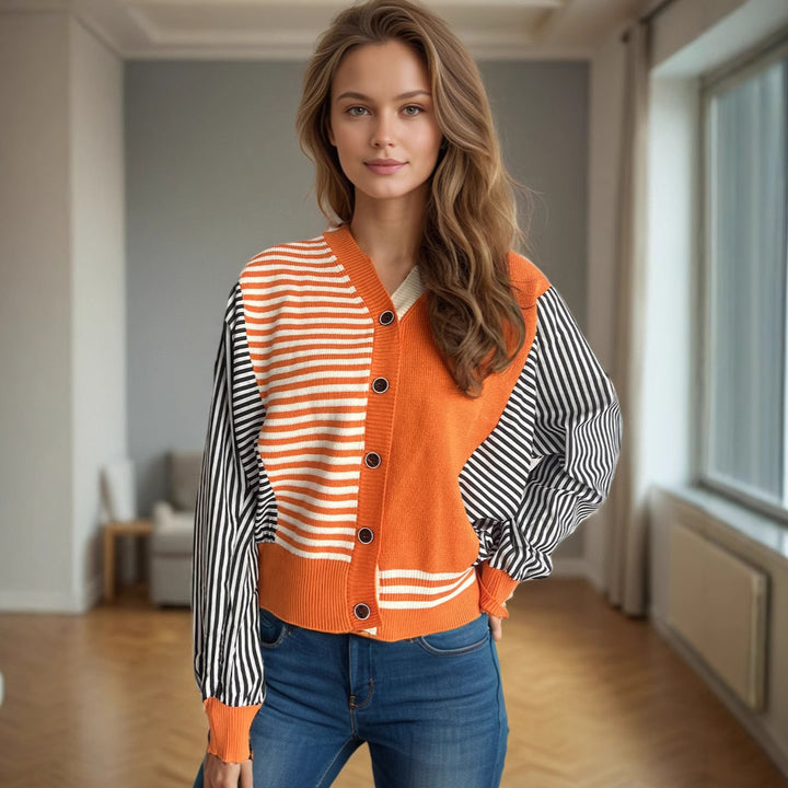 Damer fashionabel strikket cardigan med stribede ærmedesign og komfortabel pasform Stilla