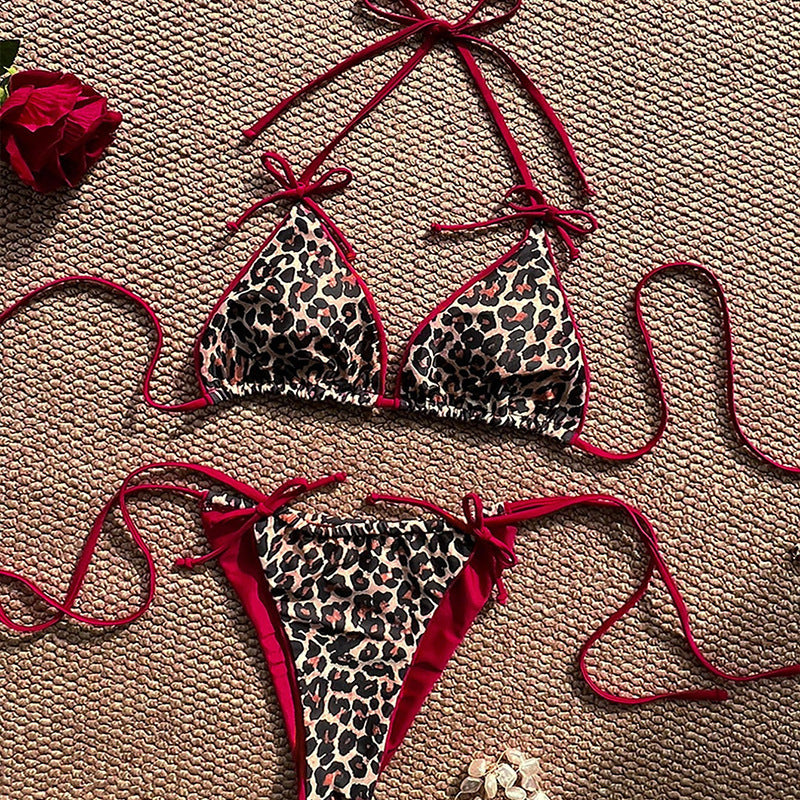 Dame triangel bikini med dyreprint og justerbare bindebånd Skovae