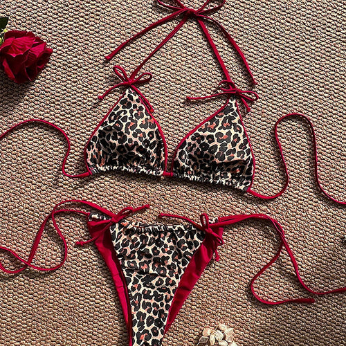 Dame triangel bikini med dyreprint og justerbare bindebånd Skovae