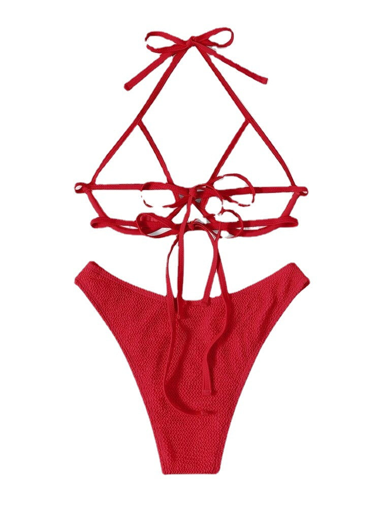 Dame Triangel-Bikini-Sæt med raffineret strukturdesign og justerbare stropper Stilla