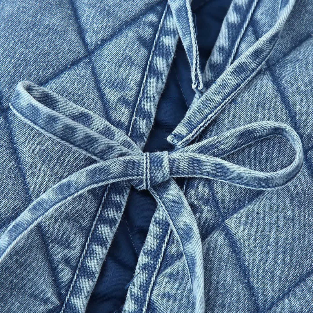 Dame quiltet Denim-jakke med frynset krave Stilla