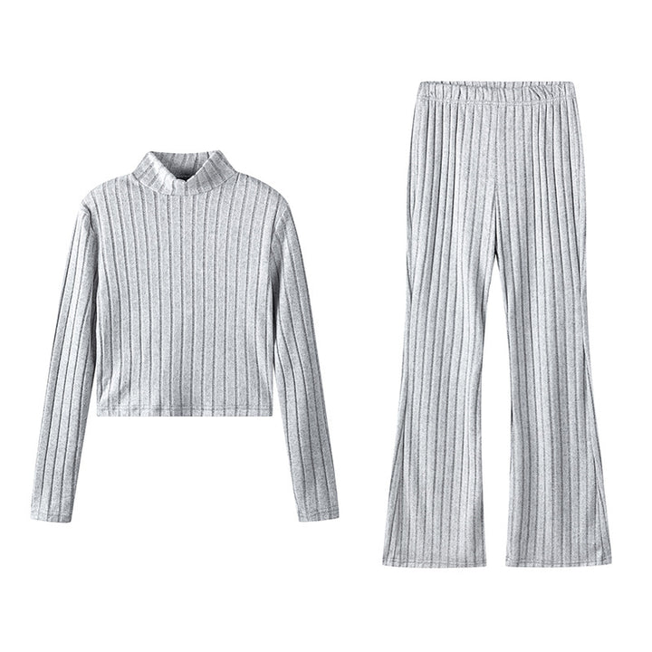Dame Ribbstrik Turtleneck Pullover og udskåret bukser sæt Stilla
