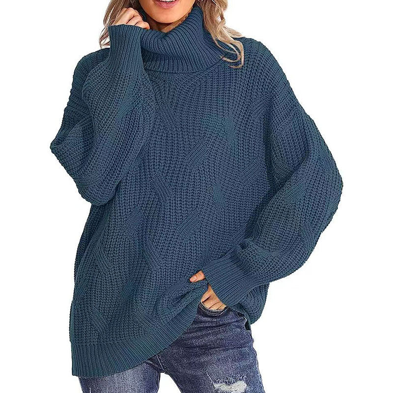 Kvinders strikkede sweater med høj krave og struktureret stingudseende Stilla