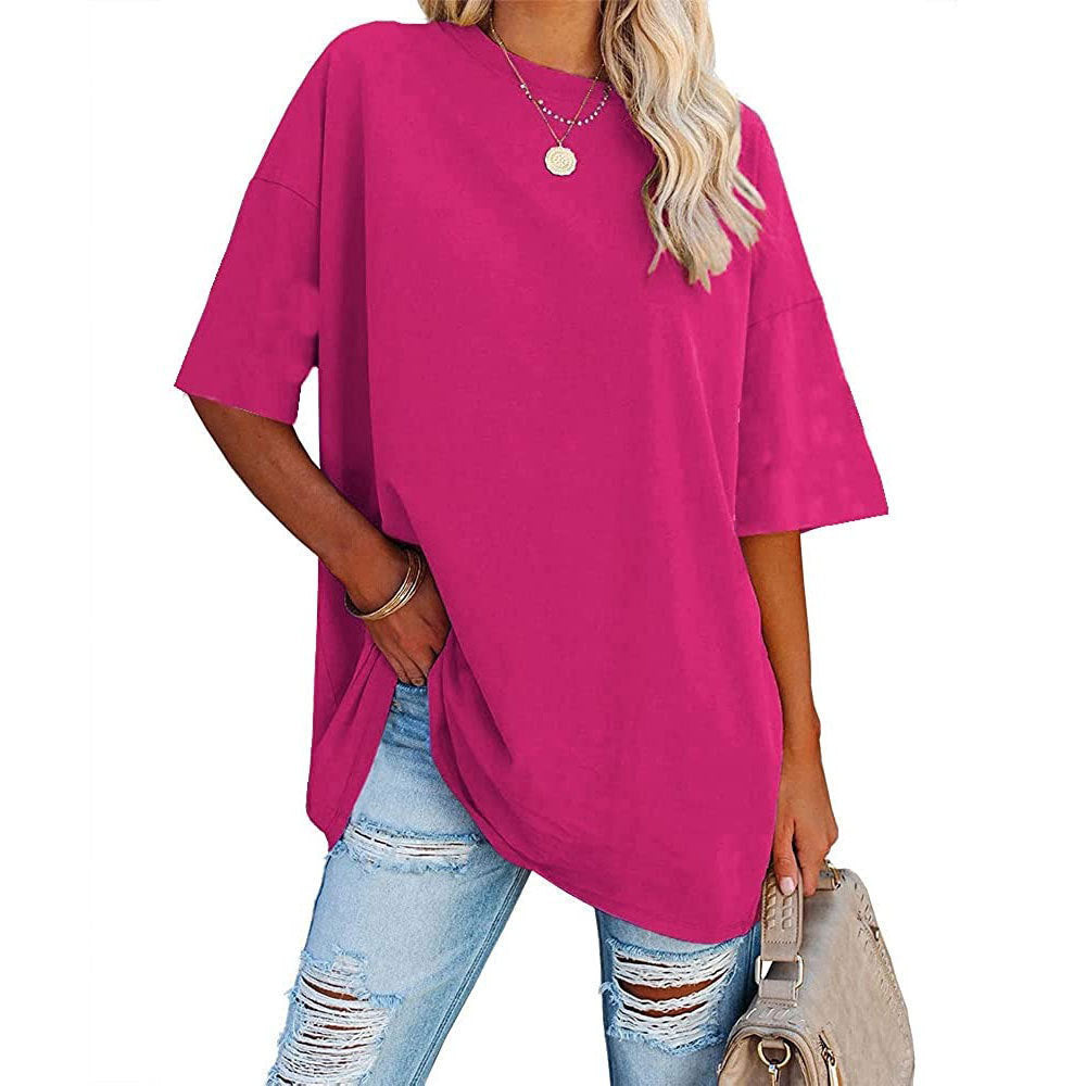 Dame afslappet oversized T-shirt med rund halsudskæring og korte ærmer Stilla