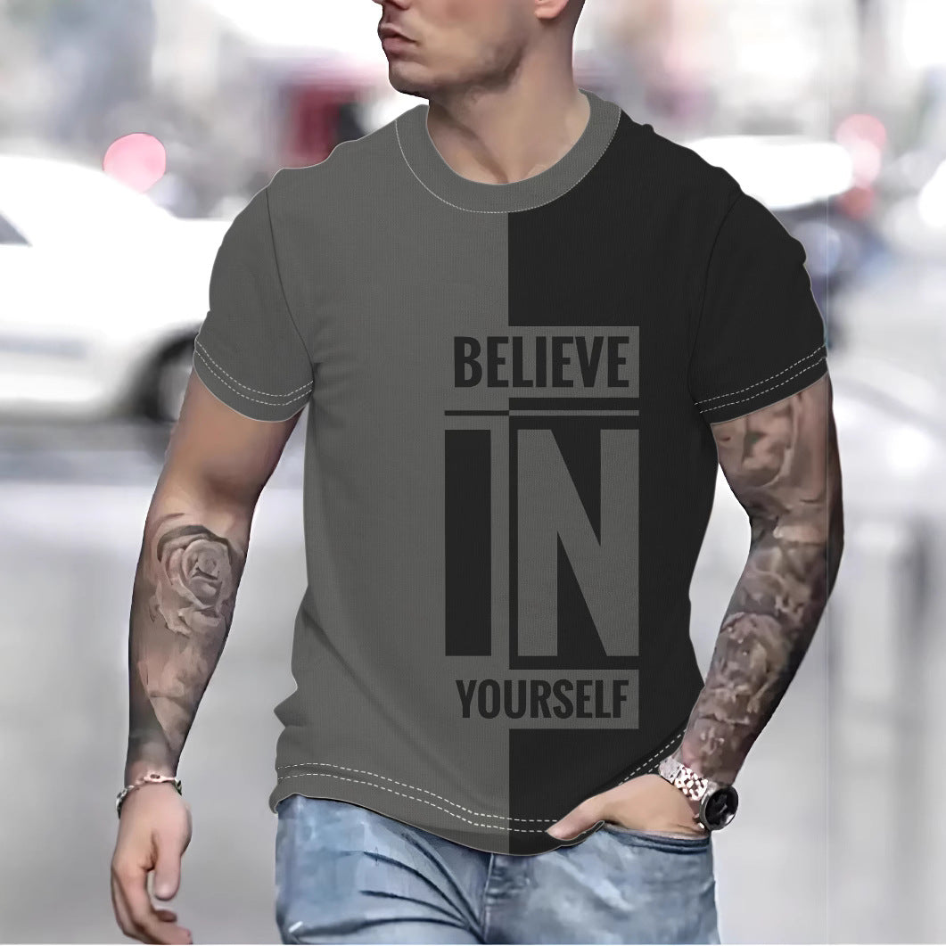 Herre T-shirt med inspirerende tekstdesign og moderne farvekombinationer Stilla