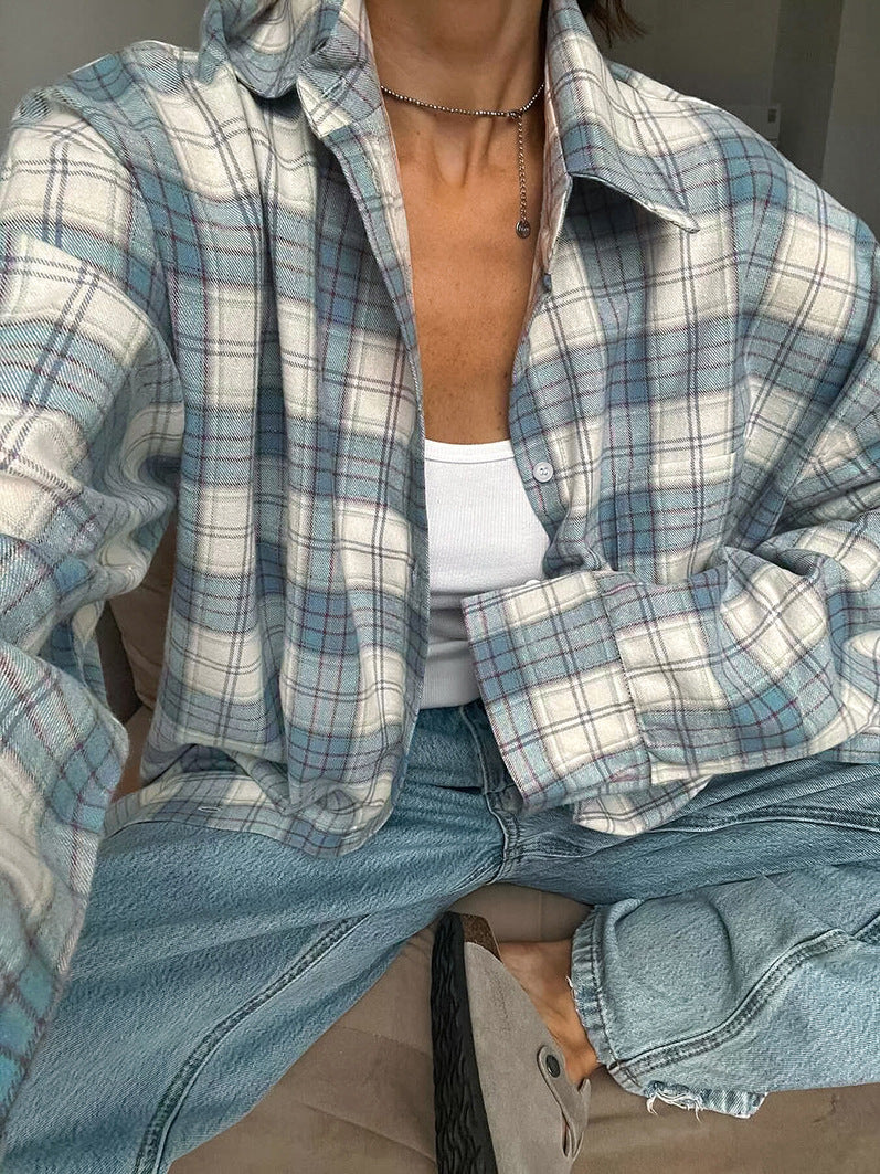 Dame Ternet Flannel Skjorte Bluse med behagelig Oversized Pasform Stilla
