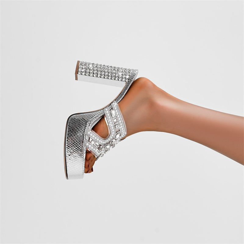 Femme Strass-beskårede High Heel Slide Sandaler Stilla
