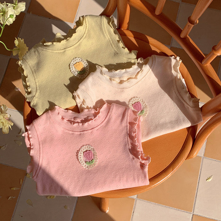 Pige Rynkeindsats Floral Applikation Bodysuit Stilla