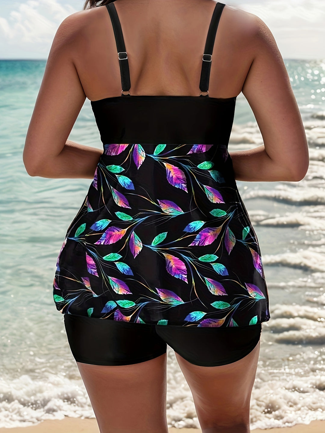 Damer Tankini-sæt med stilfuldt blomsterfarvet overdel og komfortable shorts Stilla