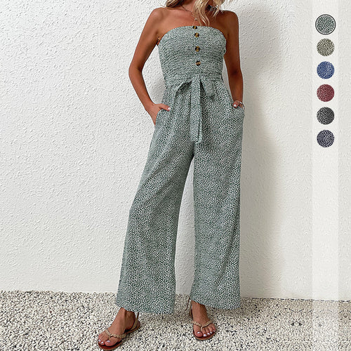 Dame Strapless Bredbenet Jumpsuit med Knapdetaljer Stilla