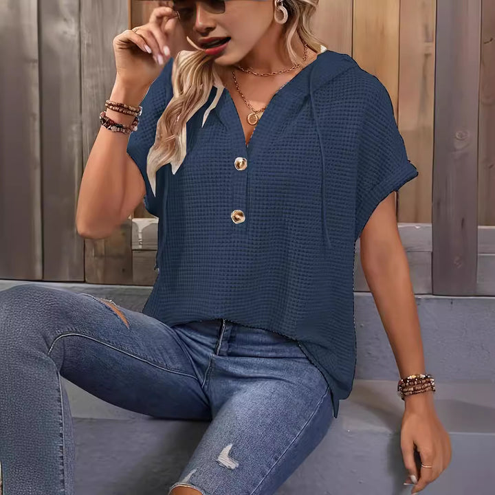Dame Relaxed Fit Vaffelstrik Hoodie Stilla