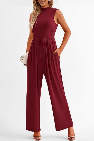 Dame Wide-Leg Jumpsuit med høj krave og sidelommer Stilla