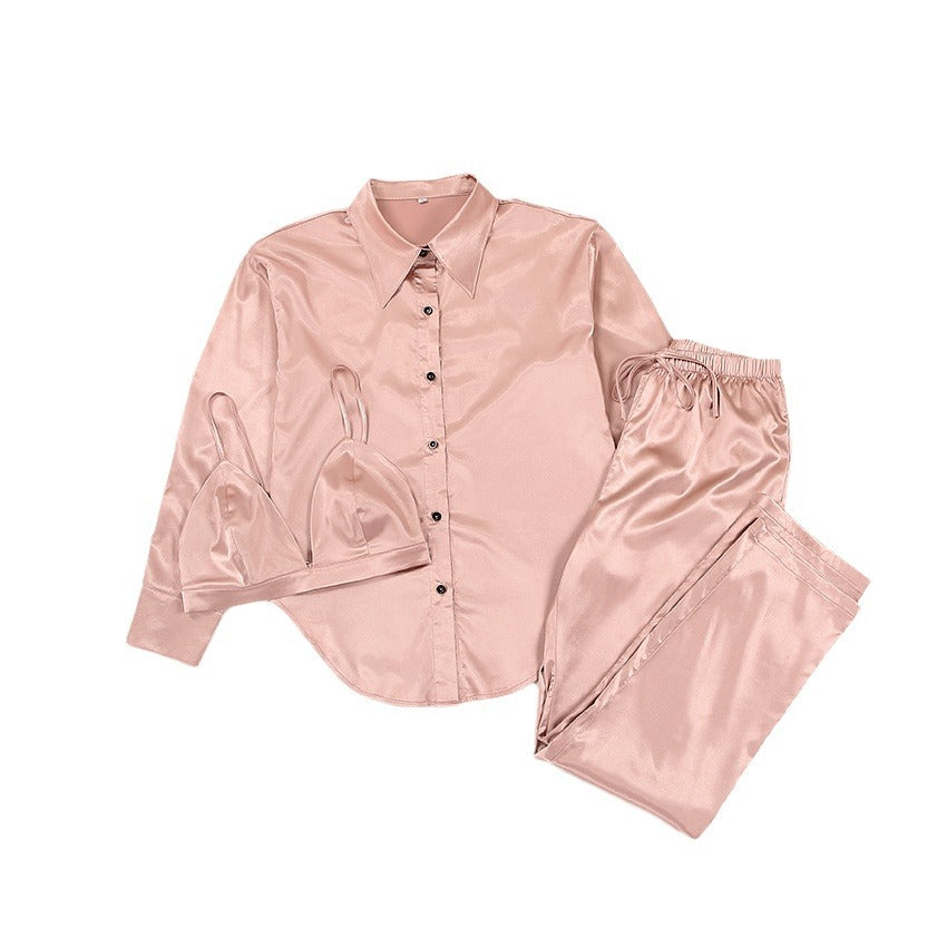 Dame satinere Loungewear-kombination af BH og vide bukser Stilla