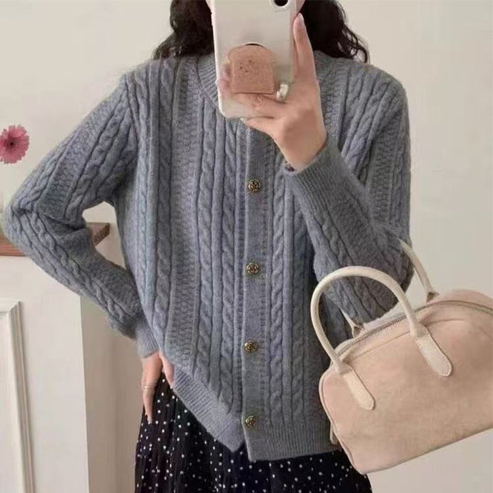 Dame elegant cardigan med kabelmønster og dekorative knapper Stilla