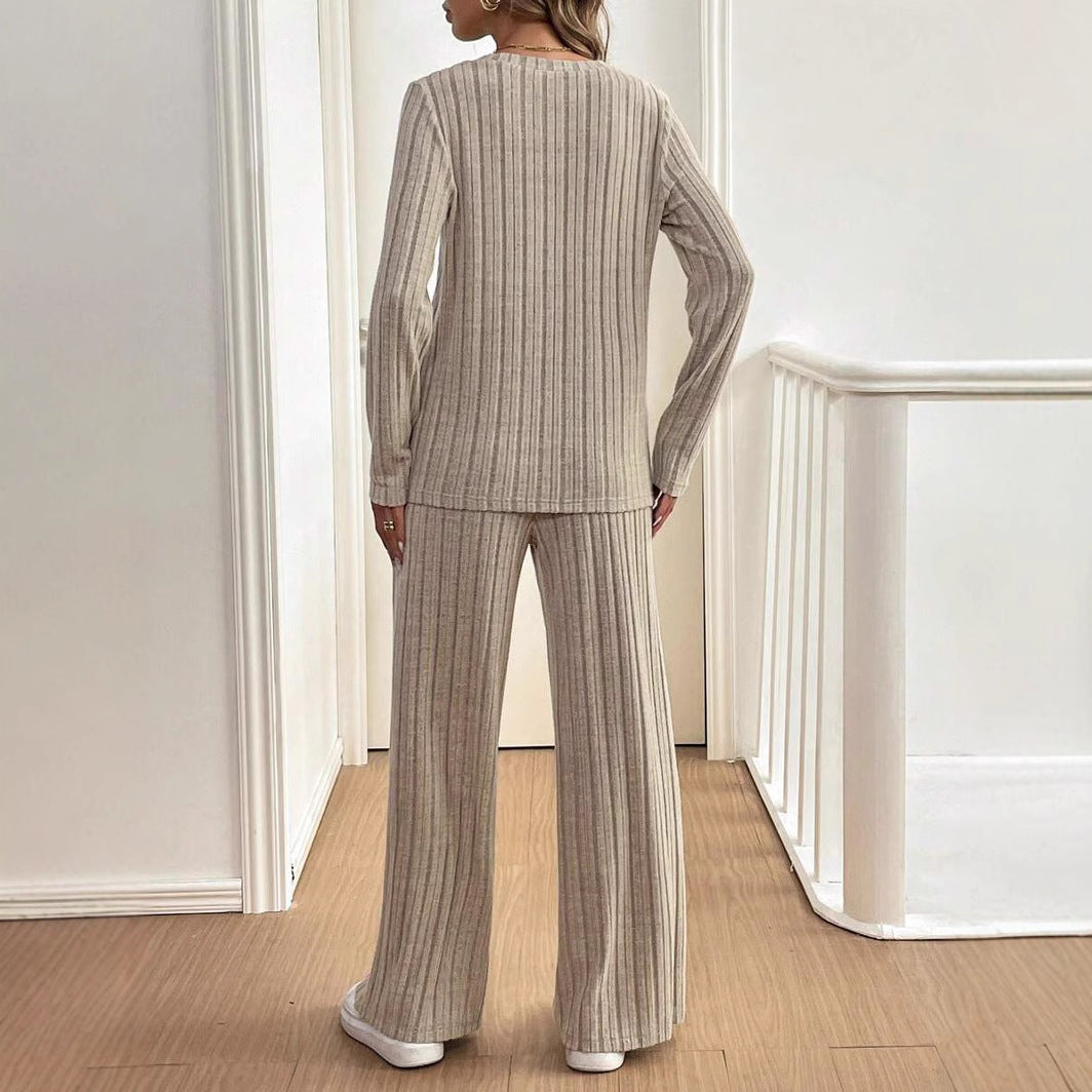 Dame loungewear-sæt af struktureret stof med moderigtigt ribmønster Stilla