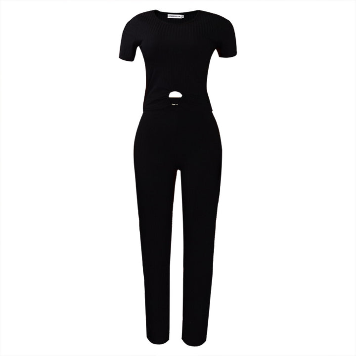 Dame elegant jumpsuit med rynker og trendy cut-out Stilla