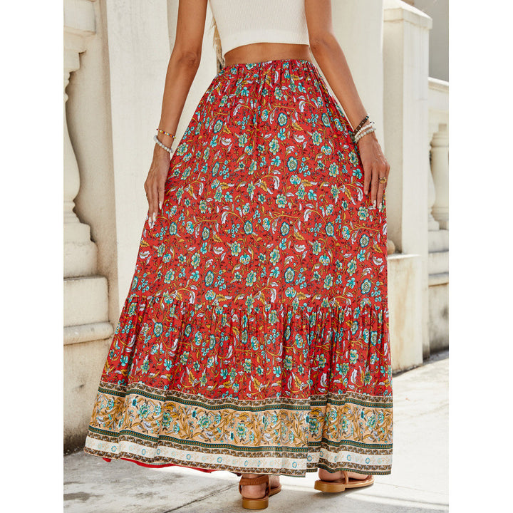 Femme Bohemian Floral Maxi Skirt med høj slids Stilla
