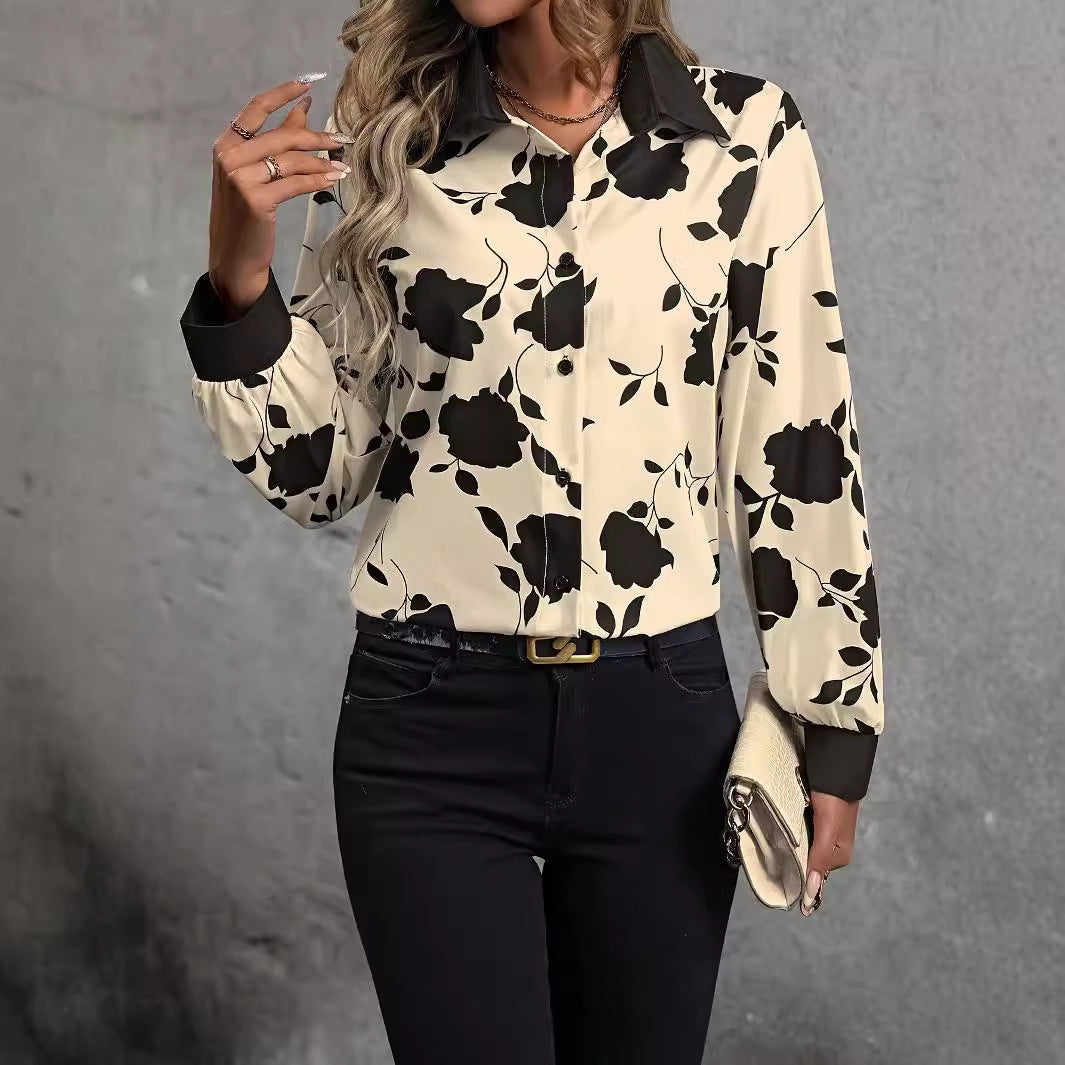 Damebluse i elegant blomsterdesign med moderne krave Stilla