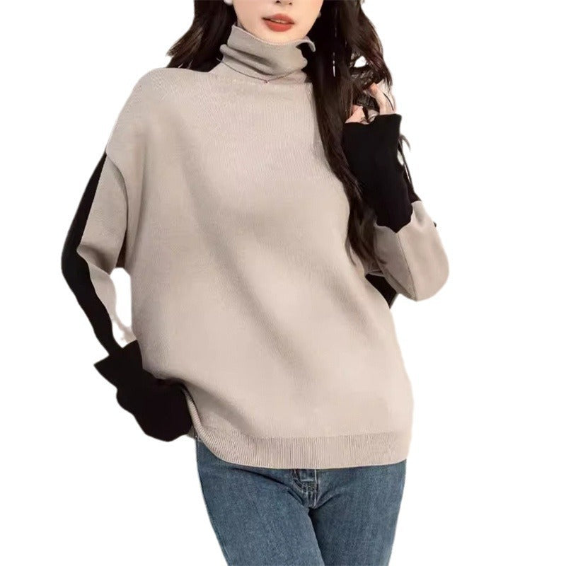 Kvinder Casual Turtleneck Sweater med Kontrast Ærmer Stilla