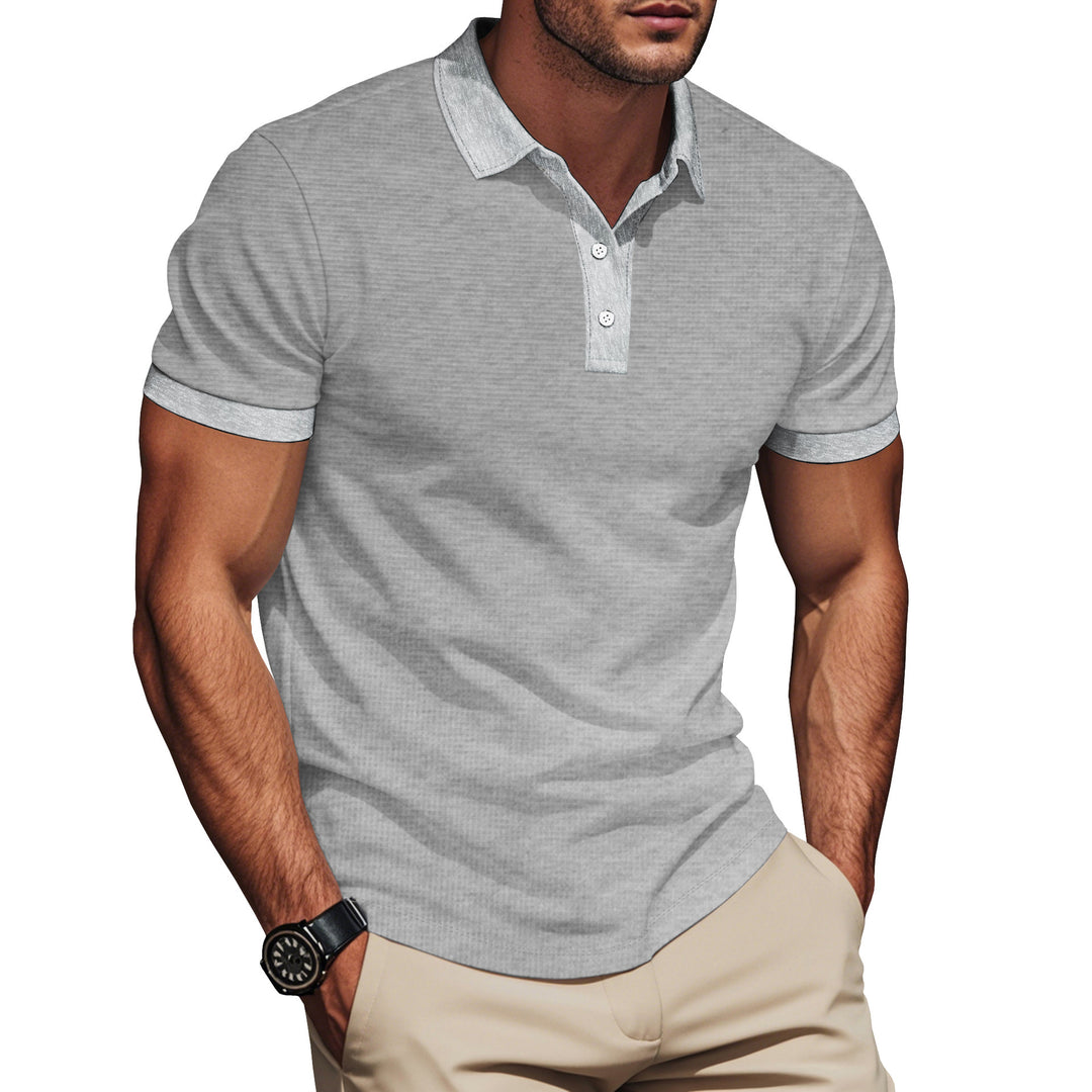 Herren nan elegant struktur-polo shirt med kentkrave, kort knap liste og åndbar stretch jersey Skovae