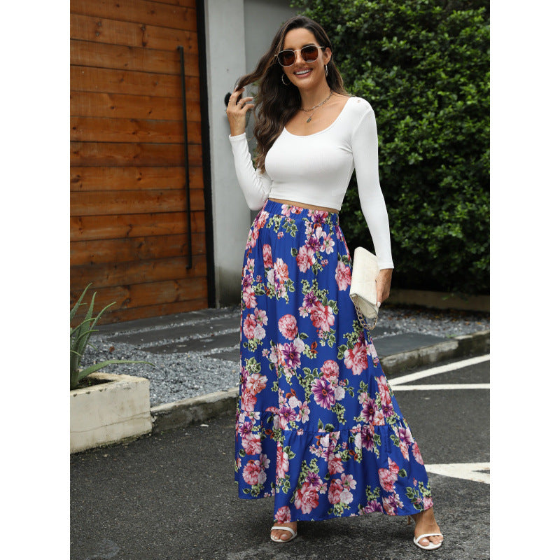 Femme Floral Print Stort Maxi Nederdel Stilla